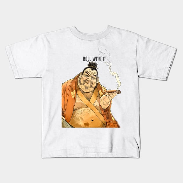 Puff Sumo: Roll With It and Chill on a light (Knocked Out) background Kids T-Shirt by Puff Sumo